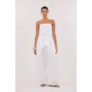 DISSH Luna Linen Handkerchief Top White Strapless Peplum Ruffle Size 6